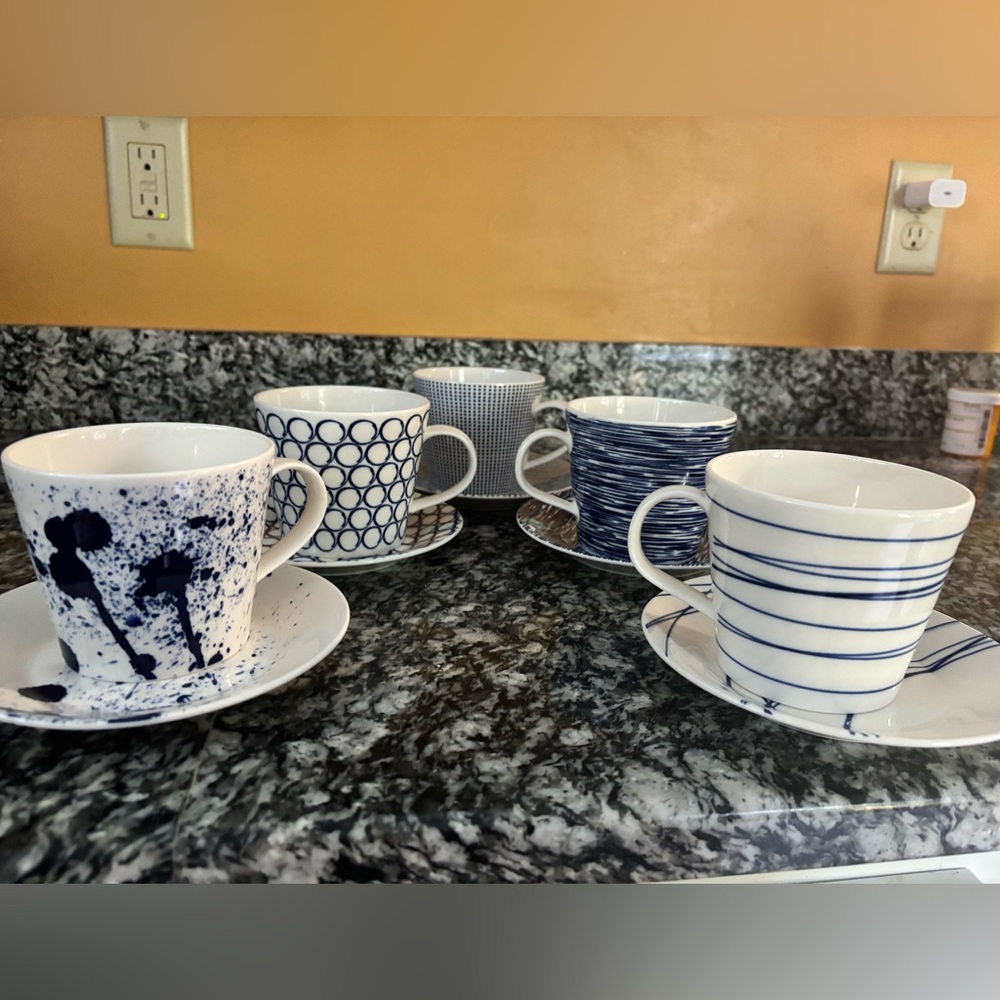 Royal doulton pacific blue mugs and tapas plates sets